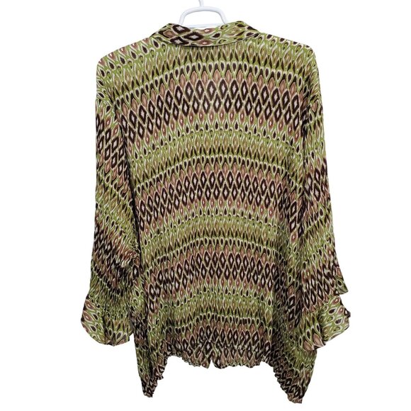 Maggie Barnes 5X Blouse Button Down Abstract Chiffon Flutter Ruffle Forest Fairy - Picture 3 of 10